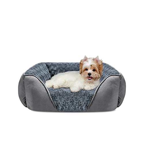 INVENHO Dog Bed for Large Medium Small Dogs/Puppy, Rectangle Washable, Orthopedic, Soft Calming Sleeping Durable Pet Cuddler with Anti-Slip Bottom S(20'x19'x6')