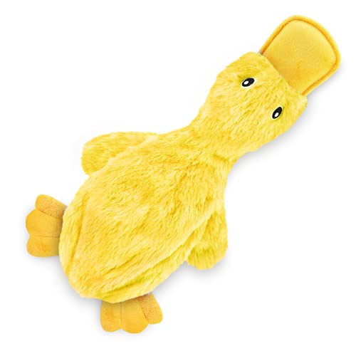 Best Pet Supplies Crinkle Dog Toy for Small, Medium, and Large Breeds, Cute No Stuffing Duck with Soft Squeaker, Fun for Indoor Puppies and Senior Pups, Plush No Mess Chew and Play - Yellow