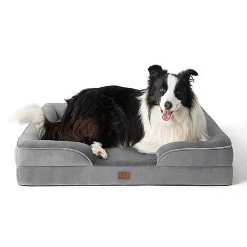 Bedsure Orthopedic Dog Bed for Large Dogs - Big Washable Dog Sofa Beds Large, Supportive Foam Pet Couch Bed with Removable Washable Cover, Waterproof Lining and Nonskid Bottom, Grey