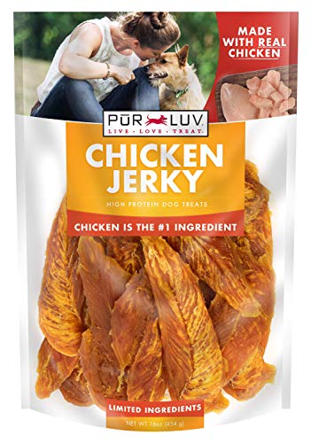 Pur Luv Dog Treats, Chicken Jerky for Dogs, Made with 100% Real Chicken Breast, 16 Ounces, Healthy, Easily Digestible, Long-Lasting, High Protein Dog Treat, Satisfies Dog's Urge to Chew (Pack of 1)